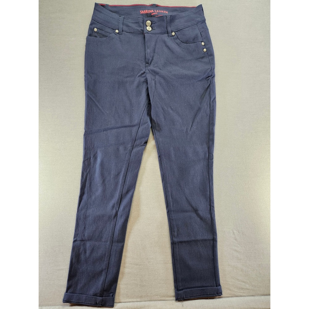 Sabrina Lauren Navy Blue Ankle Pants Size 10 Stretch Slim Leg Cuffed Dress Pants